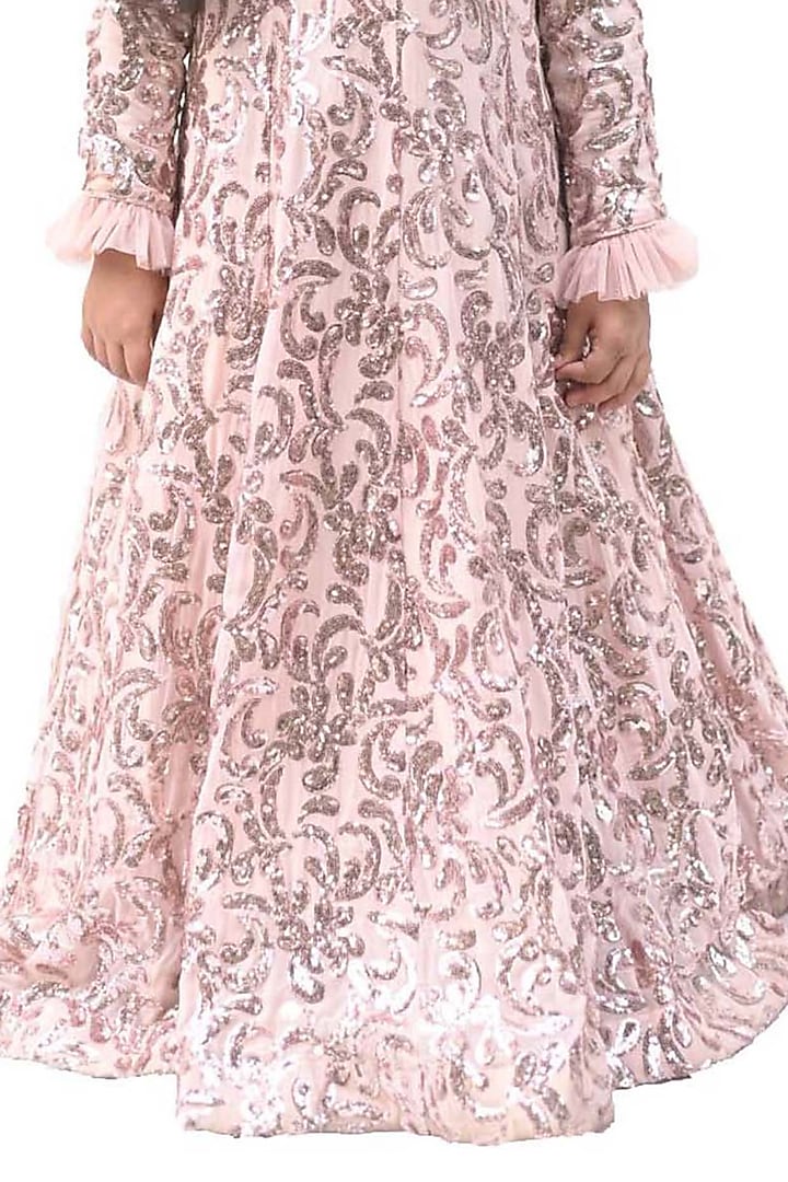 Soft Pink Georgette Sequins Embroidered Gown For Girls by Alyaansh Couture at Pernia's Pop Up Shop