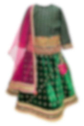 Green Velvet Embroidered Lehenga Set For Girls by Alyaansh Couture at Pernia's Pop Up Shop