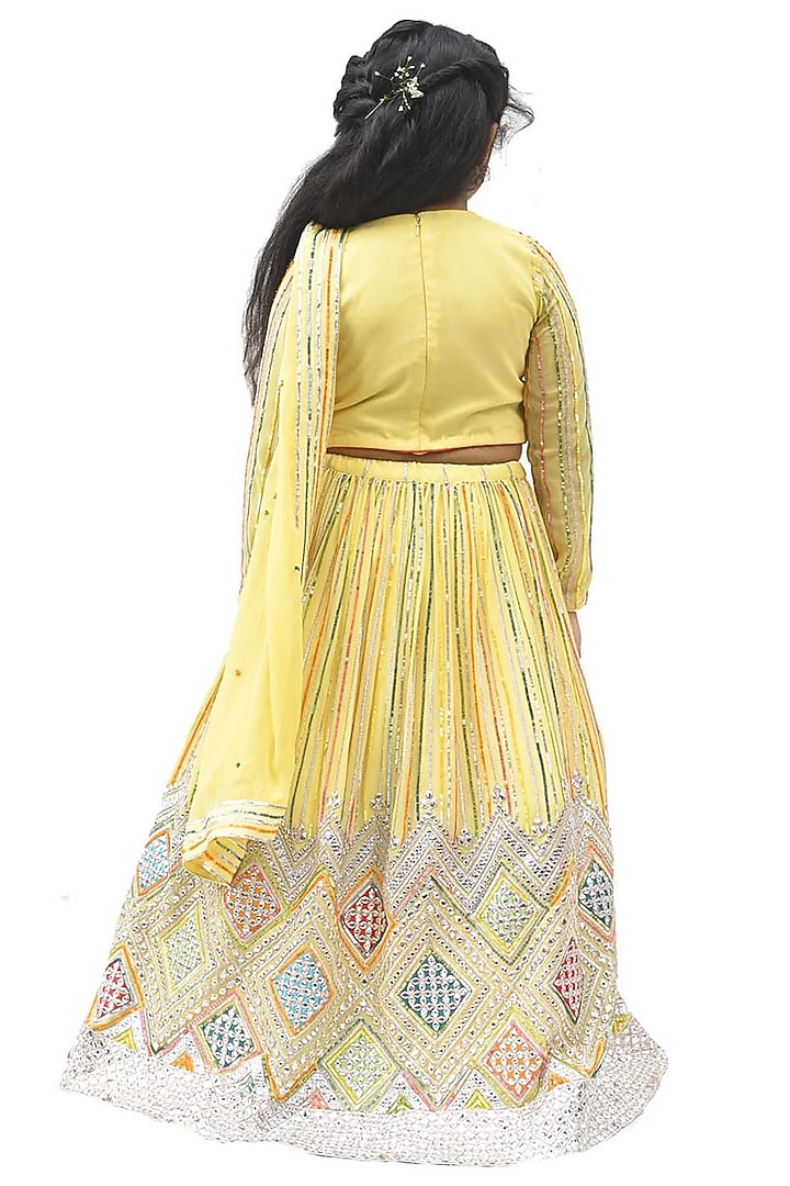 Yellow Georgette Sequins Embroidered Lehenga Set For Girls by Alyaansh Couture at Pernia's Pop Up Shop