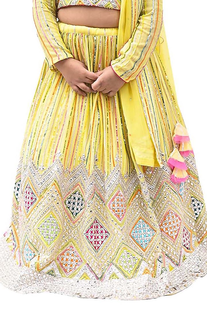 Yellow Georgette Sequins Embroidered Lehenga Set For Girls by Alyaansh Couture at Pernia's Pop Up Shop