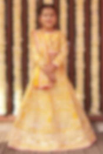 Yellow Raw Silk Cutwork Embroidered Lehenga Set For Girls by Alyaansh Couture at Pernia's Pop Up Shop