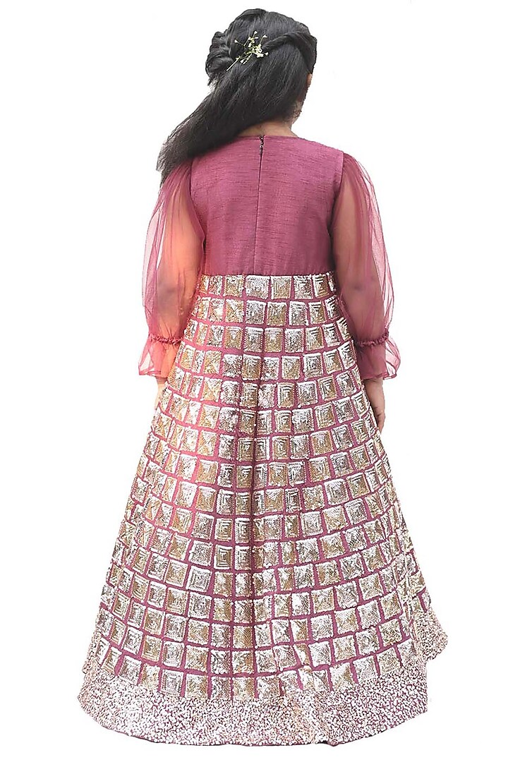 Plum Raw Silk & Organza Sequins Embellished Gown For Girls by Alyaansh Couture at Pernia's Pop Up Shop