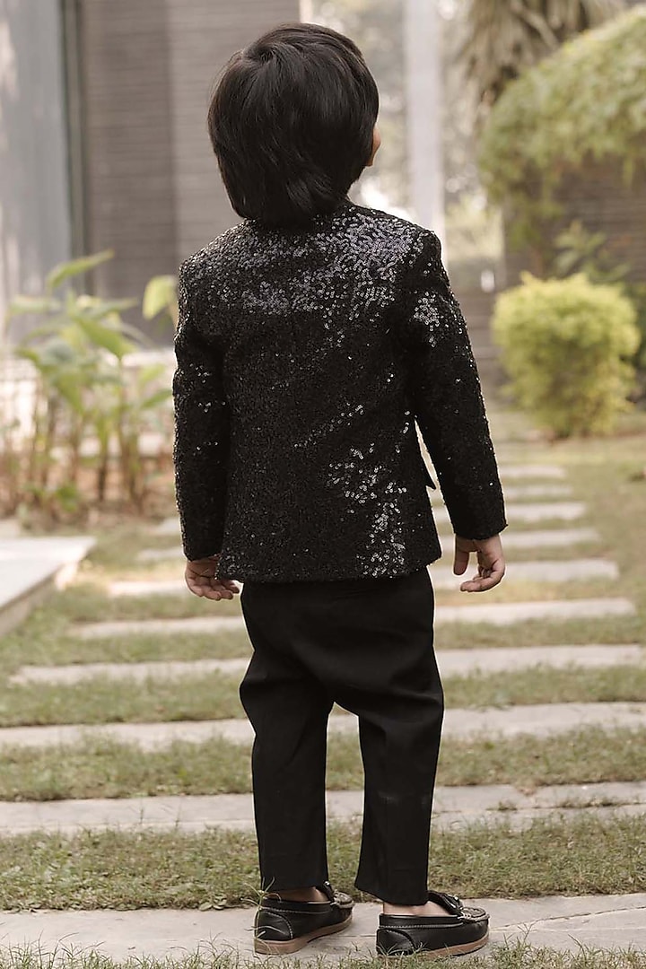 Black Sequins Tuxedo Set For Boys by Alyaansh Couture at Pernia's Pop Up Shop