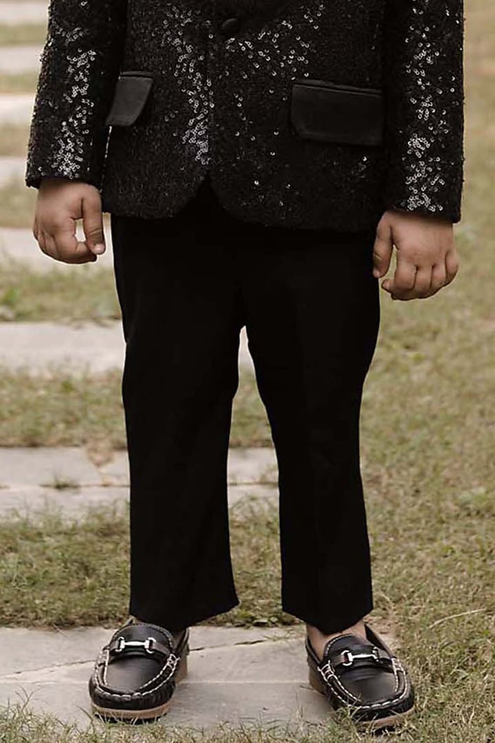Black Sequins Tuxedo Set For Boys by Alyaansh Couture at Pernia's Pop Up Shop