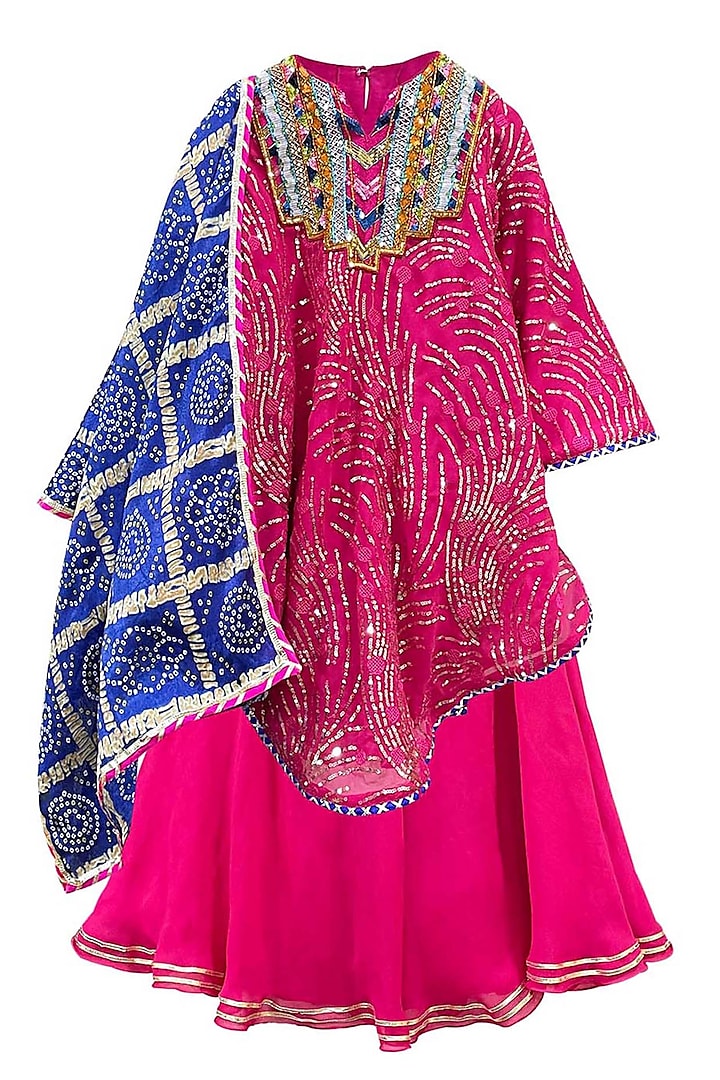 Hot Pink Georgette Sequins Embroidered Sharara Set For Girls by Alyaansh Couture at Pernia's Pop Up Shop