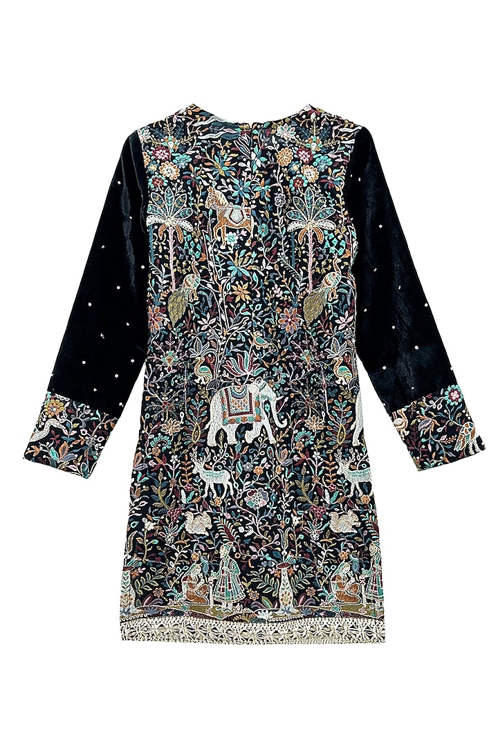 Black Velvet Sequins Chitta Work Dhoti Set For Girls by Alyaansh Couture at Pernia's Pop Up Shop
