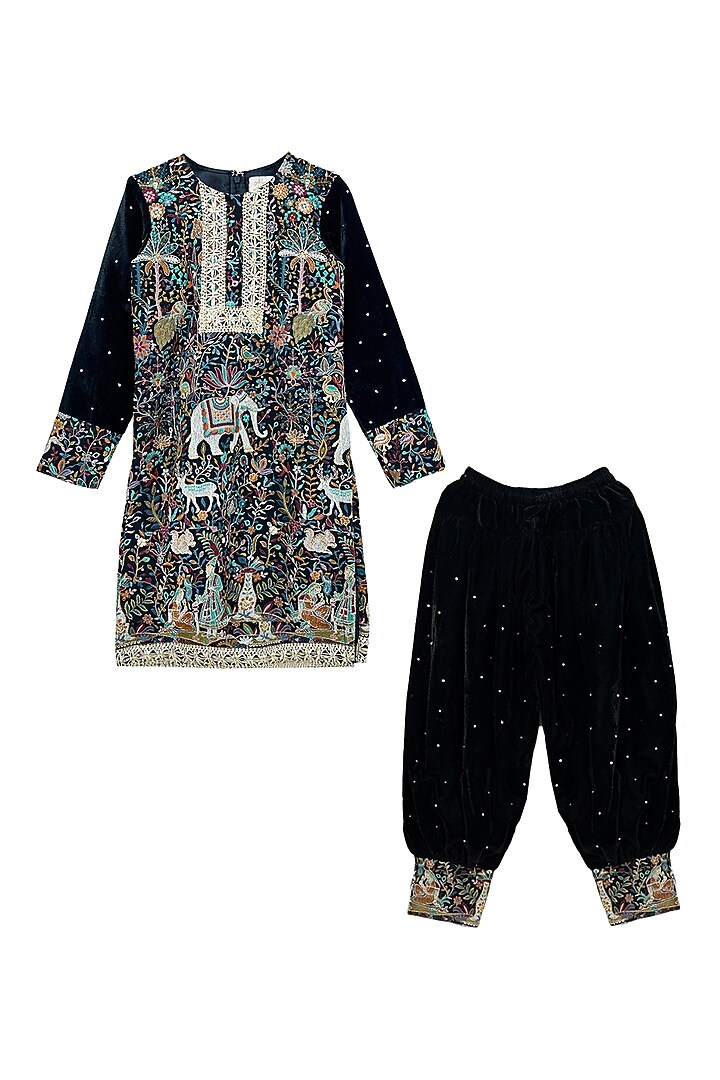 Black Velvet Sequins Chitta Work Dhoti Set For Girls by Alyaansh Couture at Pernia's Pop Up Shop