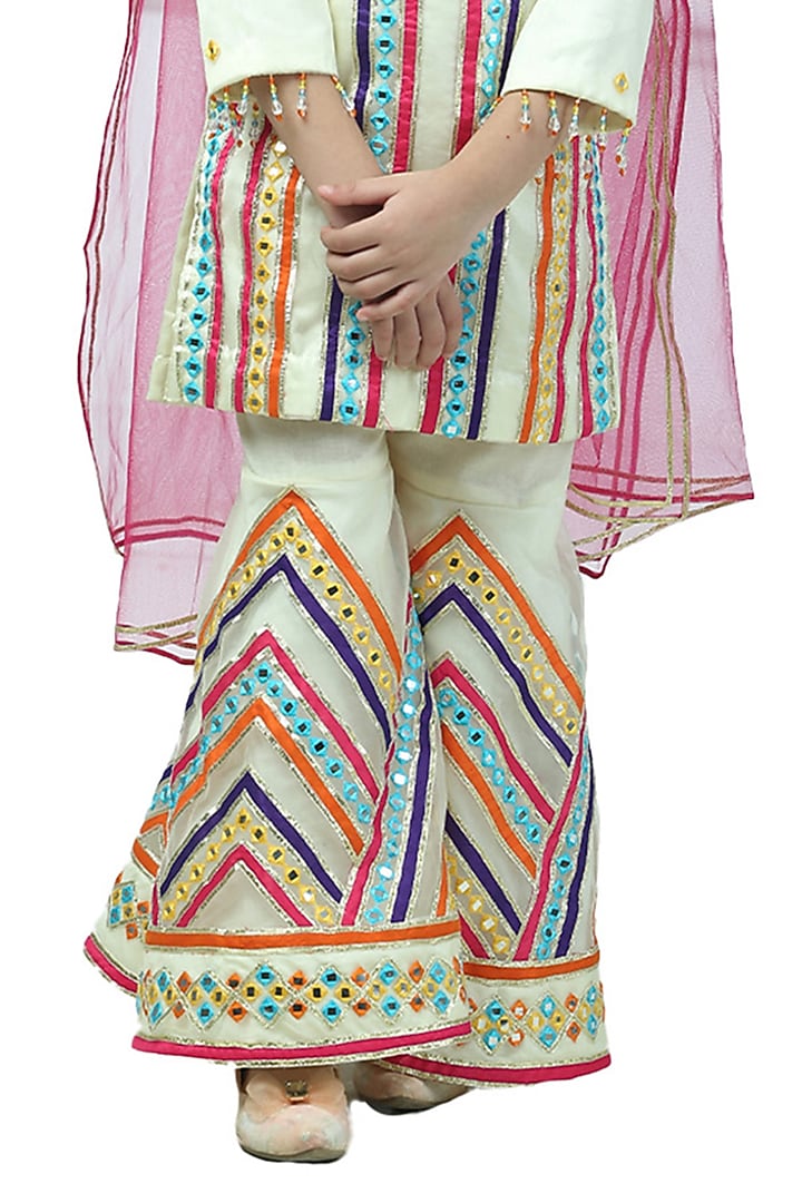 Soft Yellow Organza Embellished Sharara Set For Girls by Alyaansh Couture at Pernia's Pop Up Shop