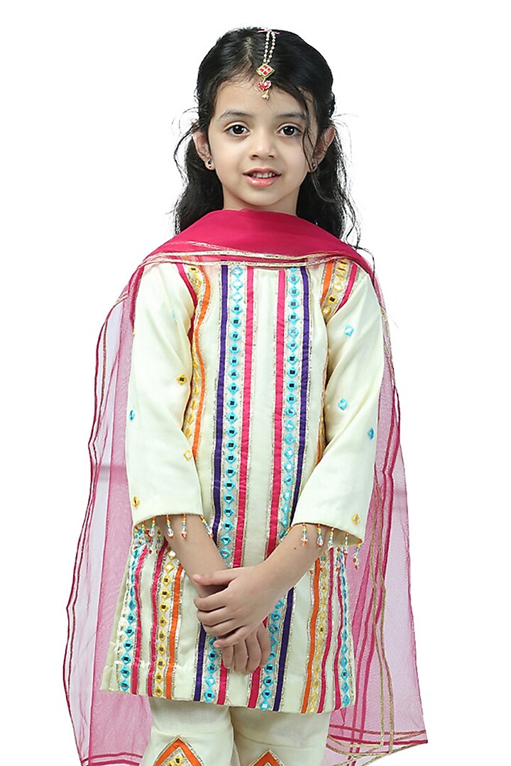 Soft Yellow Organza Embellished Sharara Set For Girls by Alyaansh Couture at Pernia's Pop Up Shop