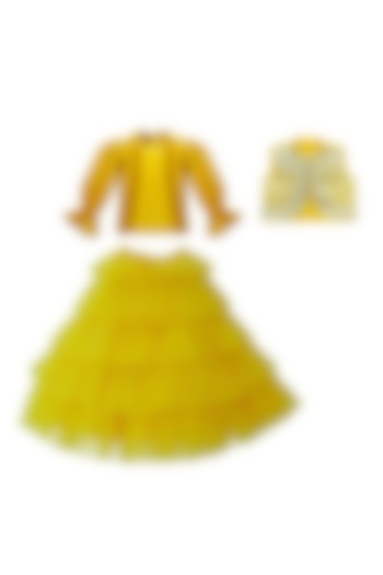 Yellow Net Ruffled Tiered Lehenga Set For Girls by Alyaansh Couture at Pernia's Pop Up Shop