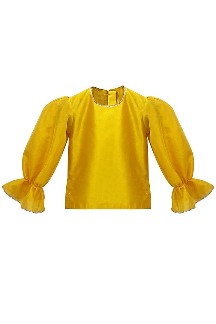 Yellow Net Ruffled Tiered Lehenga Set For Girls by Alyaansh Couture at Pernia's Pop Up Shop