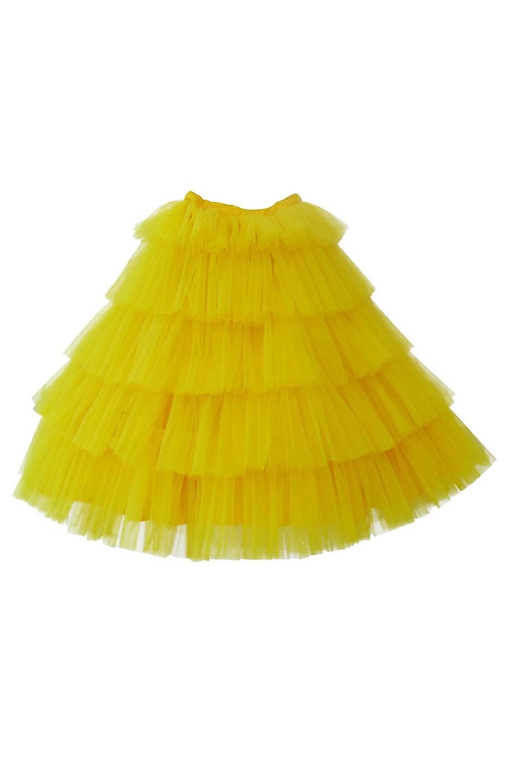 Yellow Net Ruffled Tiered Lehenga Set For Girls by Alyaansh Couture at Pernia's Pop Up Shop