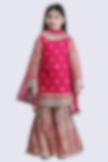 Rani Pink Georgette Gota Embroidered Sharara Set For Girls by Alyaansh Couture at Pernia's Pop Up Shop