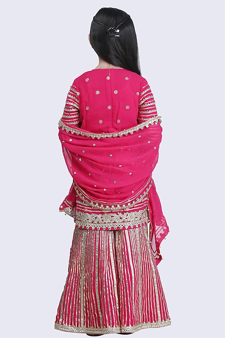 Rani Pink Georgette Gota Embroidered Sharara Set For Girls by Alyaansh Couture at Pernia's Pop Up Shop