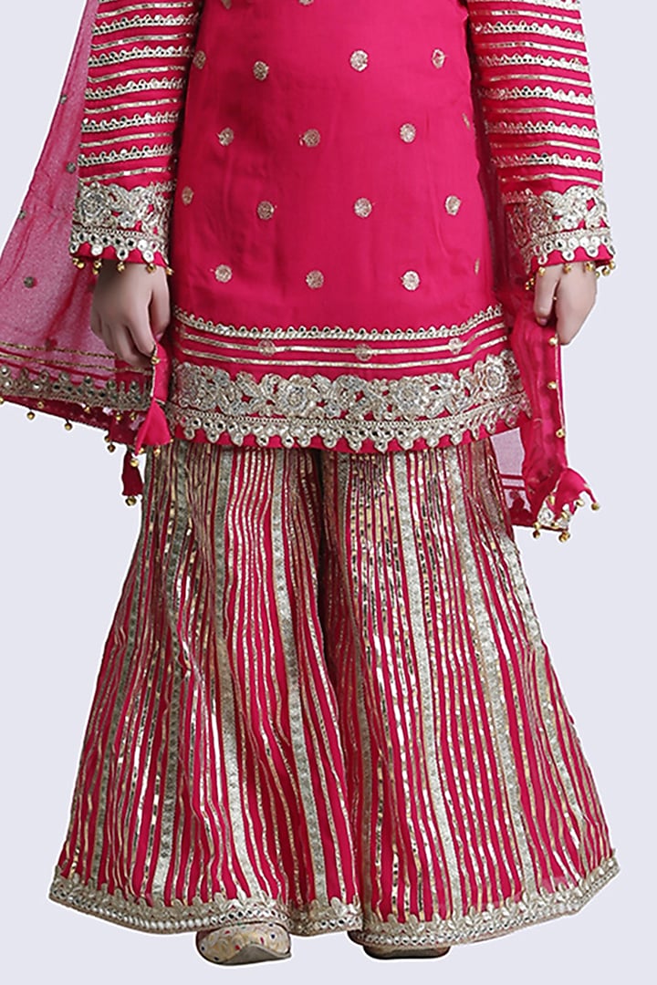 Rani Pink Georgette Gota Embroidered Sharara Set For Girls by Alyaansh Couture at Pernia's Pop Up Shop