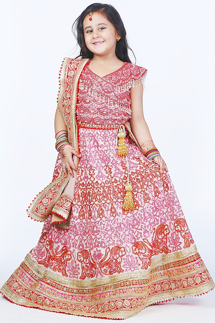 Peach Georgette Sequins Embroidered Lehenga Set For Girls by Alyaansh Couture at Pernia's Pop Up Shop