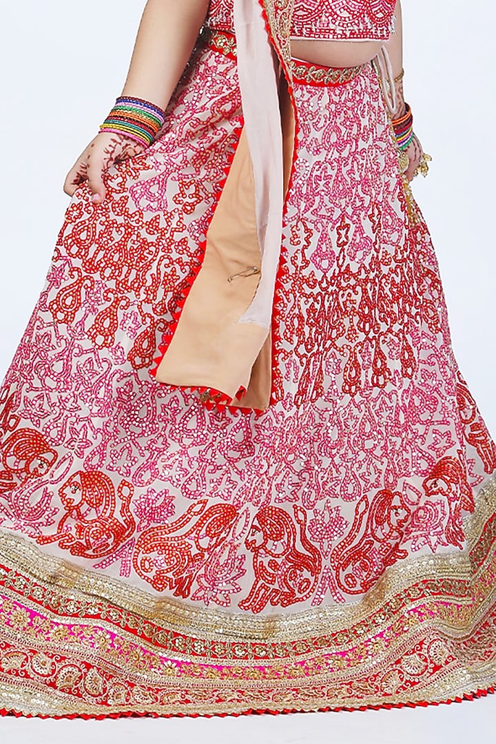 Peach Georgette Sequins Embroidered Lehenga Set For Girls by Alyaansh Couture at Pernia's Pop Up Shop