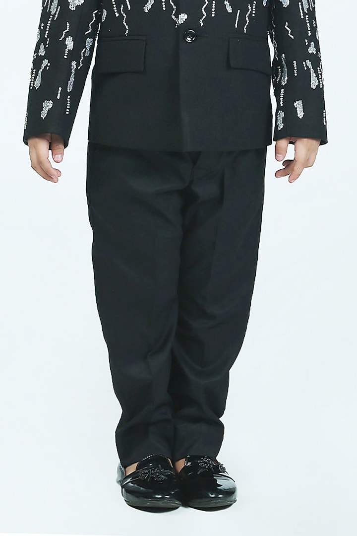 Black Polyester Sequins Embroidered Tuxedo Set For Boys by Alyaansh Couture at Pernia's Pop Up Shop