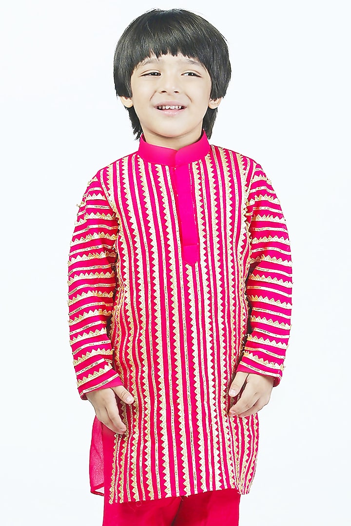 Pink Georgette Gota Embellished Kurta Set For Boys by Alyaansh Couture at Pernia's Pop Up Shop