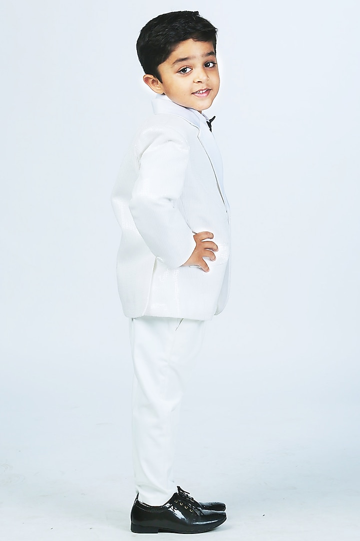 White Suiting Sequins Tuxedo Set For Boys by Alyaansh Couture at Pernia's Pop Up Shop