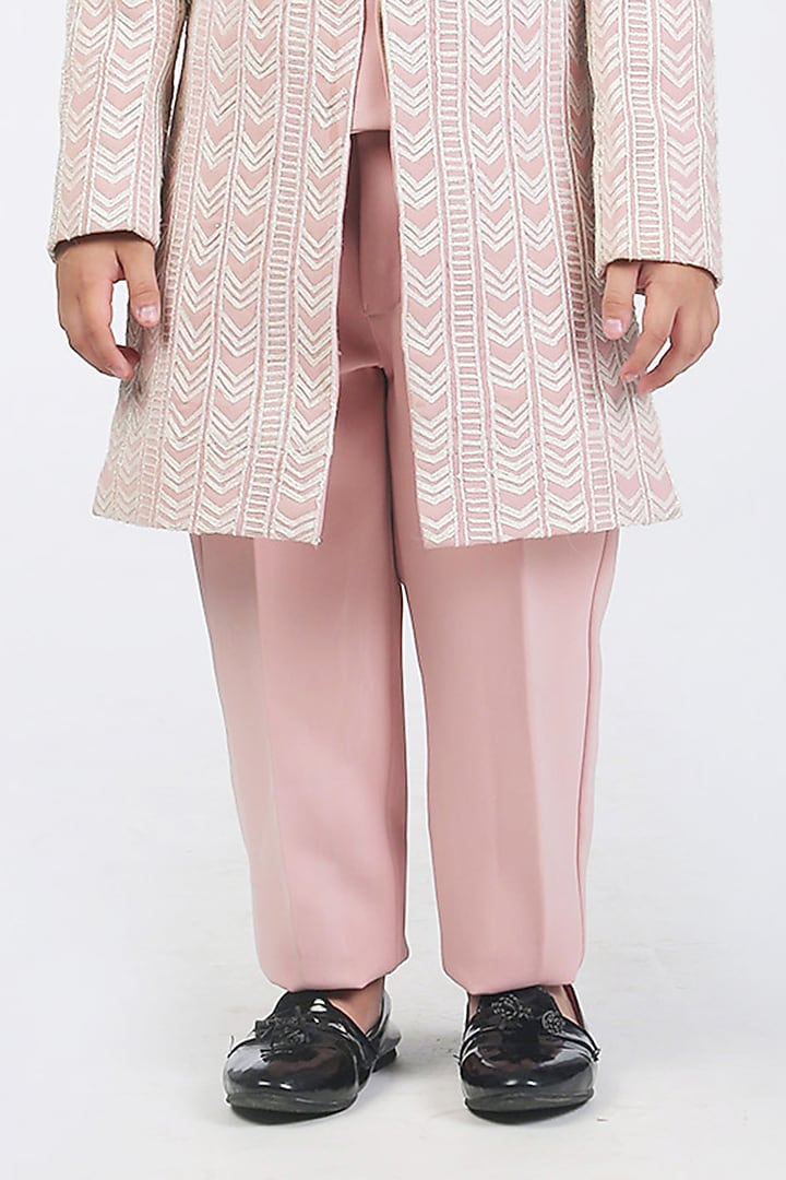 Pale Pink Suiting Dori Embellished Sherwani Set For Boys by Alyaansh Couture at Pernia's Pop Up Shop