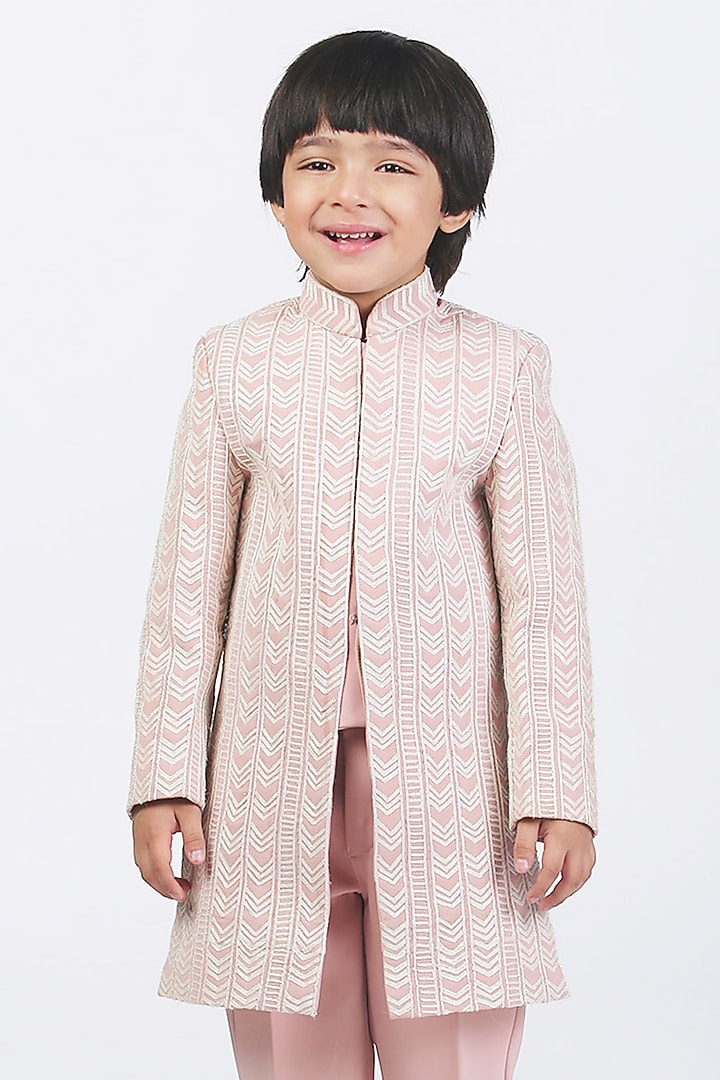 Pale Pink Suiting Dori Embellished Sherwani Set For Boys by Alyaansh Couture at Pernia's Pop Up Shop