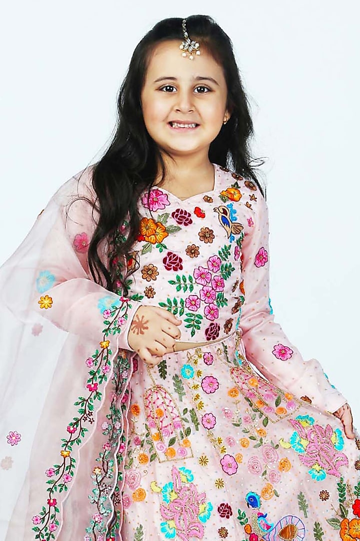 Multi-Colored Organza Floral Embroidered Lehenga Set For Girls by Alyaansh Couture at Pernia's Pop Up Shop