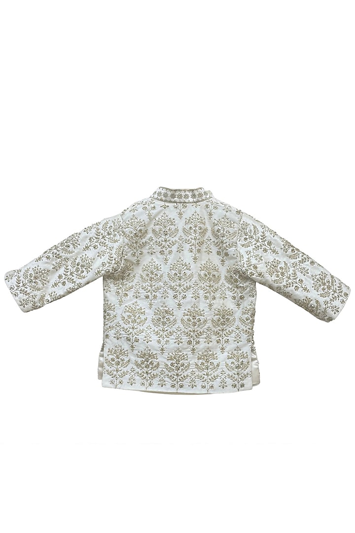 Off-White Raw Silk Sequins Embellished Sherwani Set For Boys by Alyaansh Couture at Pernia's Pop Up Shop