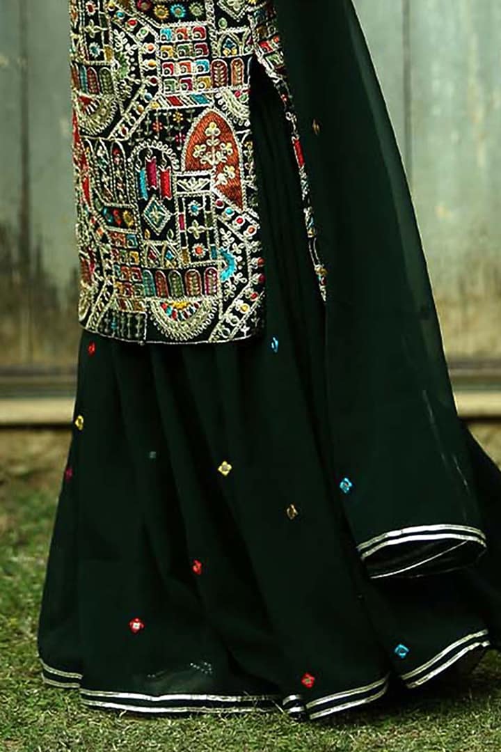 Bottle Green Georgette Flared Sharara Set for Girls by Alyaansh Couture at Pernia's Pop Up Shop