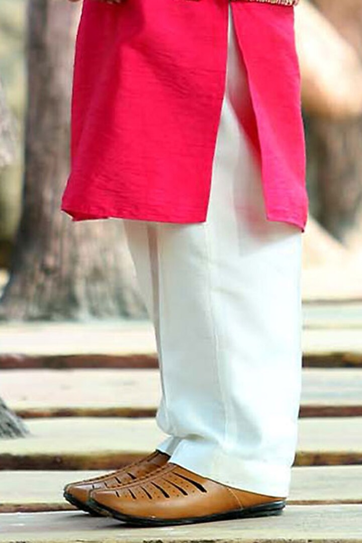 Fuchsia Pink Georgette Floral Thread Work Bundi Jacket Set For Boys by Alyaansh Couture at Pernia's Pop Up Shop