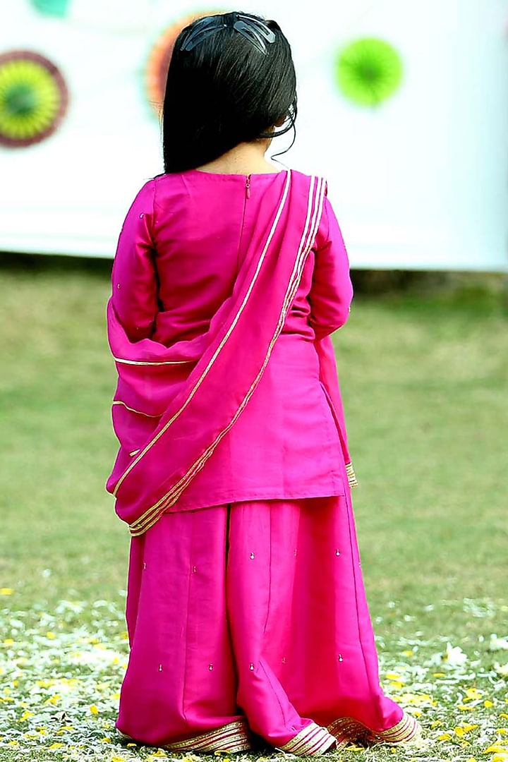 Fuchsia Pink Silk Sharara Set For Girls by Alyaansh Couture at Pernia's Pop Up Shop
