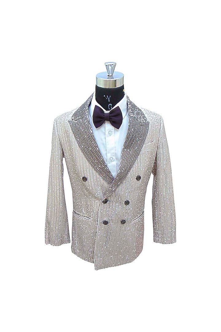 Grey Sequins Blazer Set For Boys by Alyaansh Couture at Pernia's Pop Up Shop