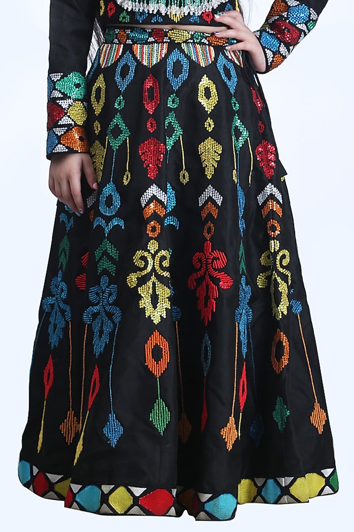 Black Dupion Sequins Embroidered Jacket Lehenga Set For Girls by Alyaansh Couture at Pernia's Pop Up Shop