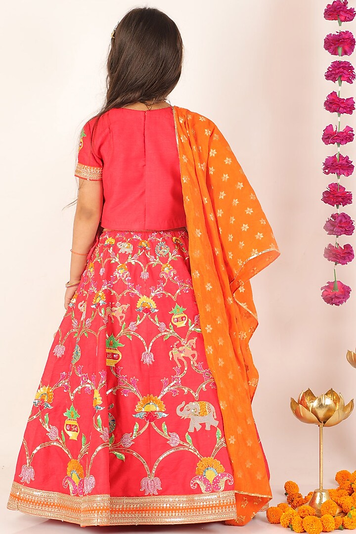 Red Raw Silk Gharchola Lehenga Set For Girls by Alyaansh Couture at Pernia's Pop Up Shop