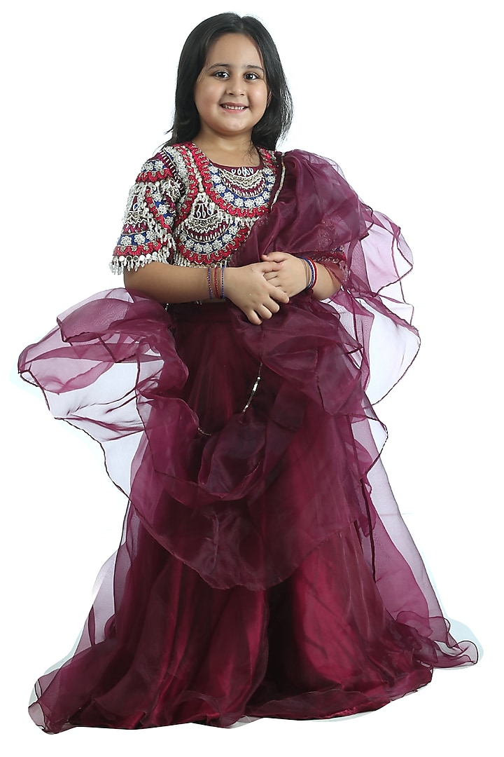 Purple Organza Lehenga Set For Girls by Alyaansh Couture at Pernia's Pop Up Shop