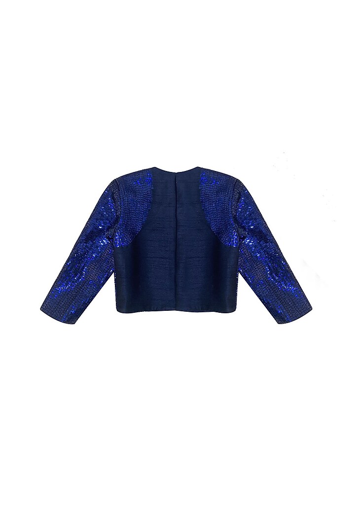 Blue Raw Silk Sequins Embellished Lehenga Set For Girls by Alyaansh Couture at Pernia's Pop Up Shop