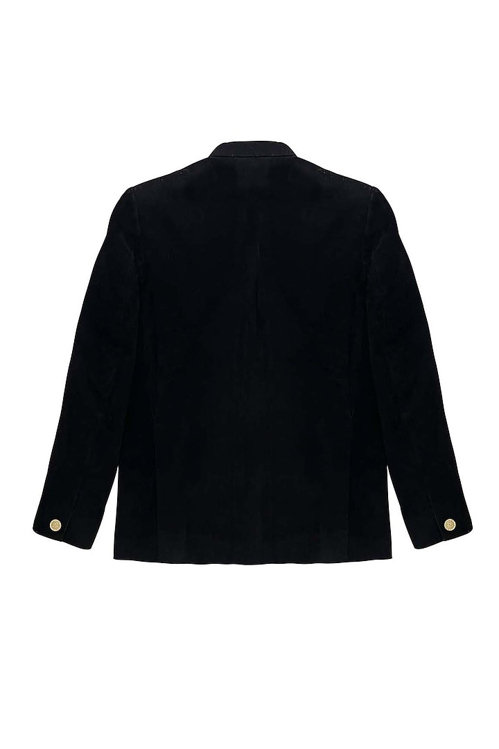 Black Suede Sequins Embroidered Bandhgala Jacket Set For Boys by Alyaansh Couture at Pernia's Pop Up Shop