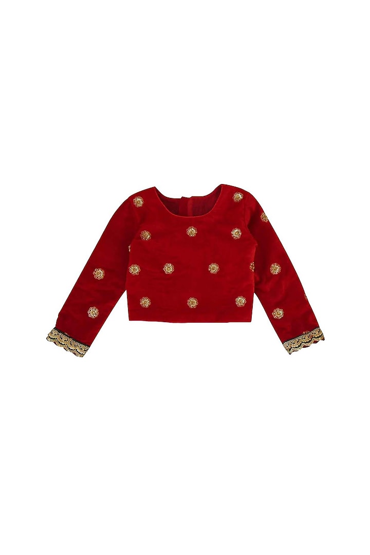 Green Velvet Motifs Embroidered Lehenga Set For Girls by Alyaansh Couture at Pernia's Pop Up Shop