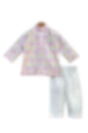 Light Pink Cotton Silk Patchwork Kurta Set For Boys by Alyaansh Couture