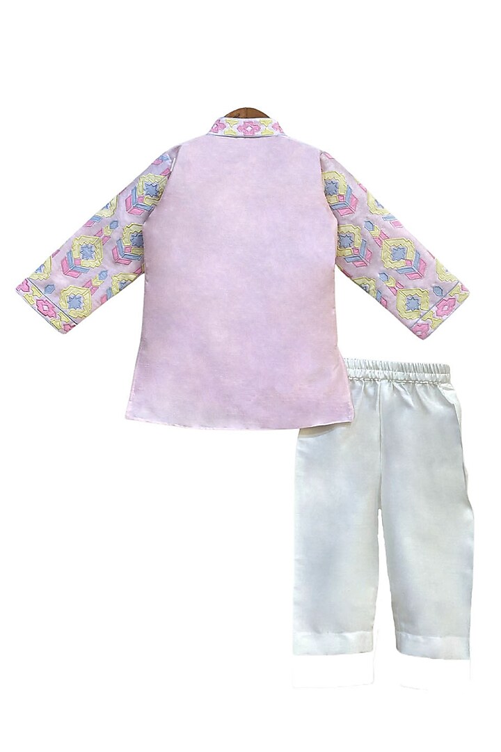 Light Pink Cotton Silk Patchwork Kurta Set For Boys by Alyaansh Couture at Pernia's Pop Up Shop
