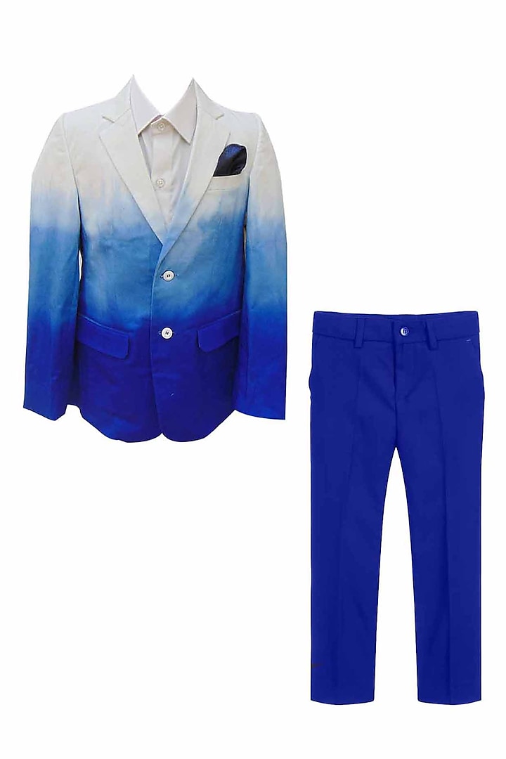 Blue Suiting Ombre Blazer Set For Boys by Alyaansh Couture