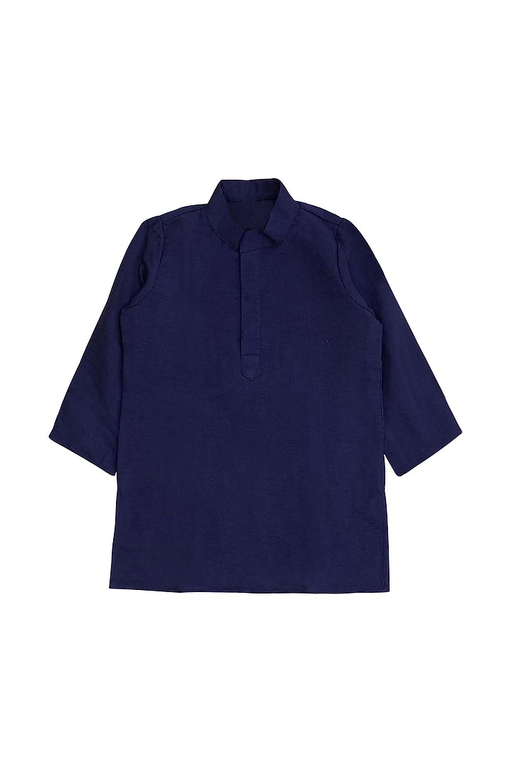 Indigo Velvet Silk Thread Embroidered Bundi Jacket Set For Boys by Alyaansh Couture at Pernia's Pop Up Shop