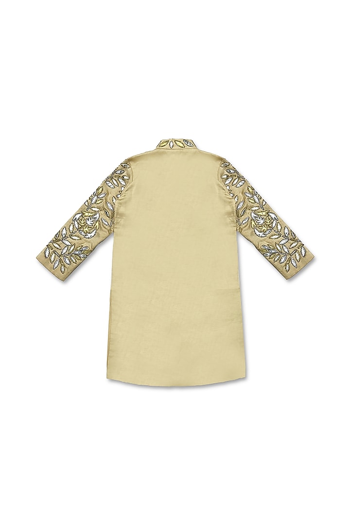 Golden Cotton Silk Floral Embellished Kurta Set For Boys by Alyaansh Couture at Pernia's Pop Up Shop