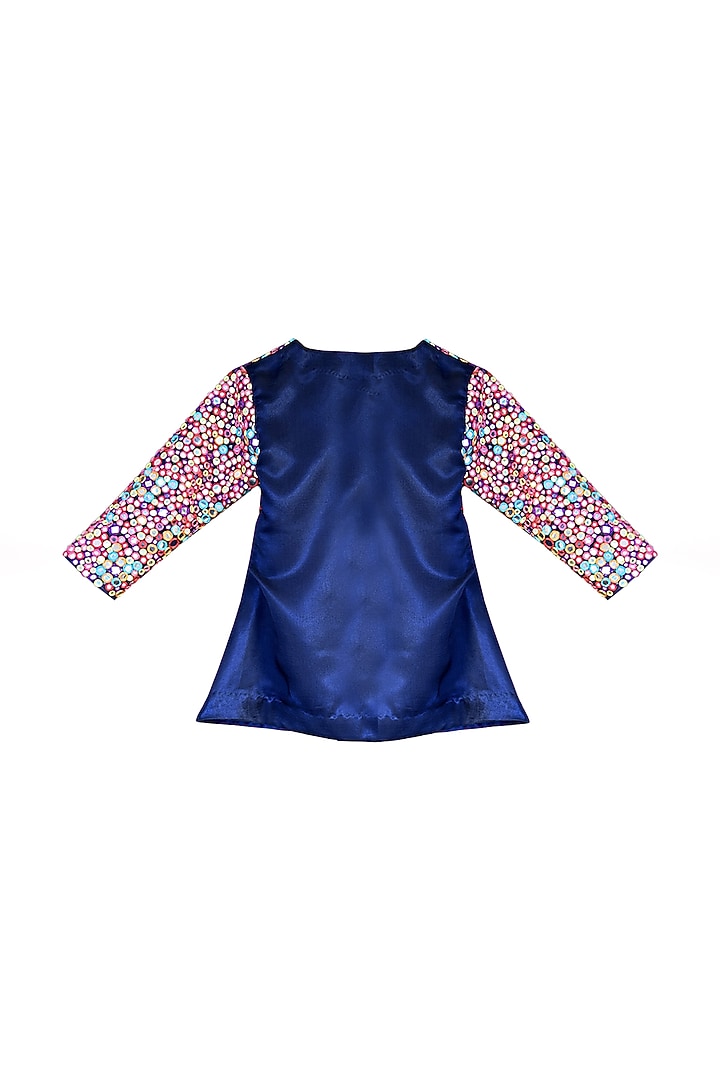 Blue Georgette Patra Embroidered Jacket Lehenga Set For Girls by Alyaansh Couture at Pernia's Pop Up Shop