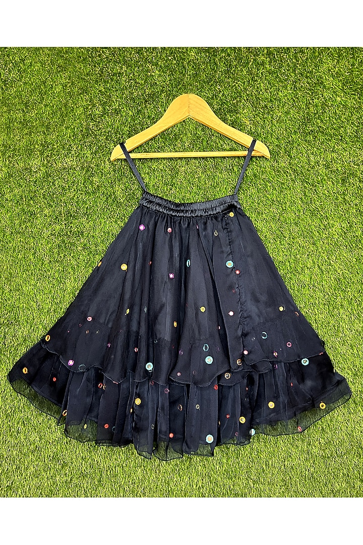 Blue Georgette Patra Embroidered Jacket Lehenga Set For Girls by Alyaansh Couture at Pernia's Pop Up Shop