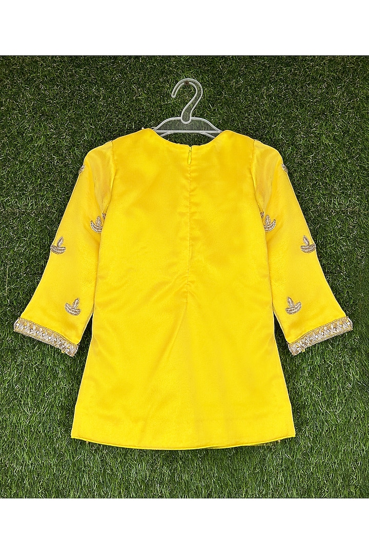 Yellow Chiffon Zardosi Motifs Embroidered Sharara Set For Girls by Alyaansh Couture at Pernia's Pop Up Shop