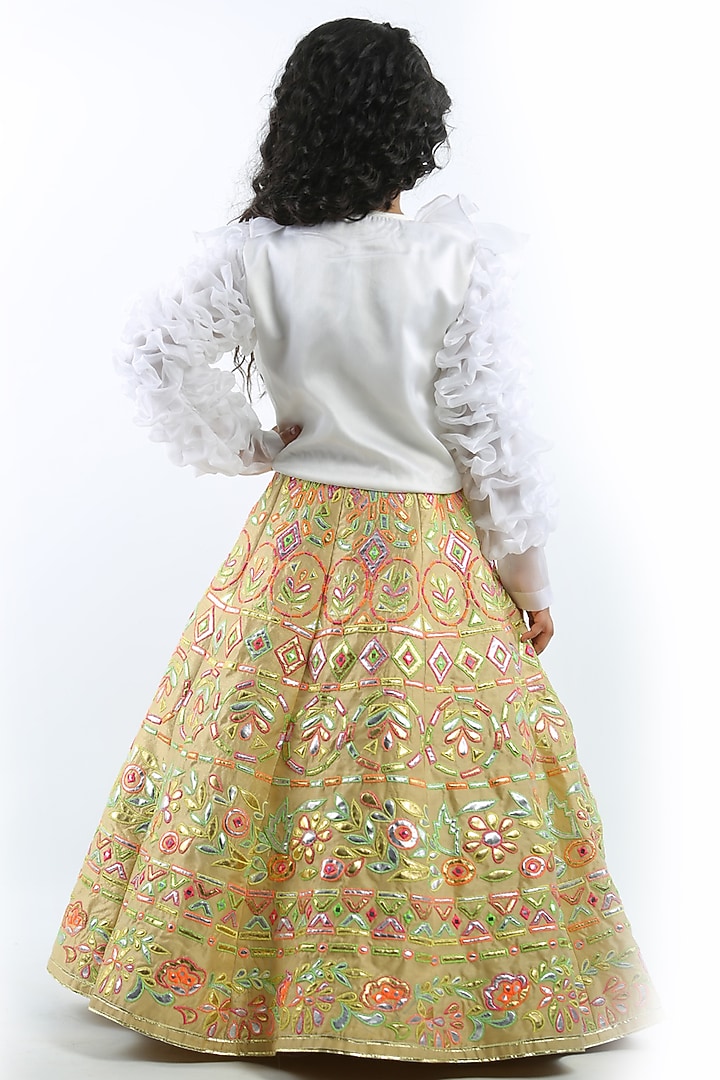 Gold Organza Sequins Embroidered Lehenga Set For Girls by Alyaansh Couture at Pernia's Pop Up Shop