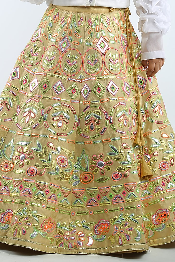Gold Organza Sequins Embroidered Lehenga Set For Girls by Alyaansh Couture at Pernia's Pop Up Shop