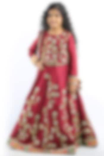 Maroon Chanderi Sequins & Cutdana Embroidered Lehenga Set For Girls by Alyaansh Couture