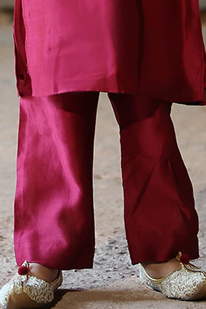 Maroon Velvet Floral Machine Embroidered Bundi Jacket Set For Boys by Alyaansh Couture at Pernia's Pop Up Shop
